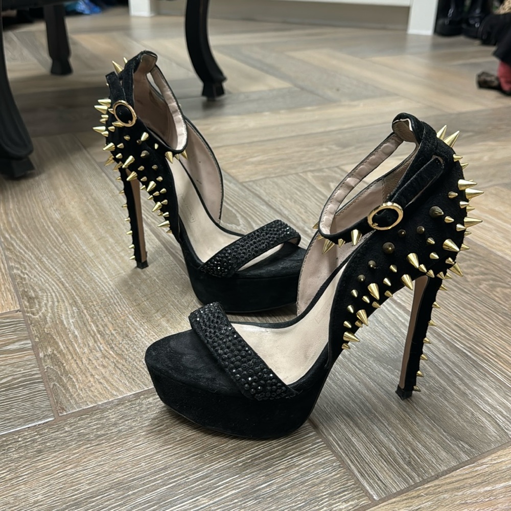 Zara - black platform sandal with gold spike studs